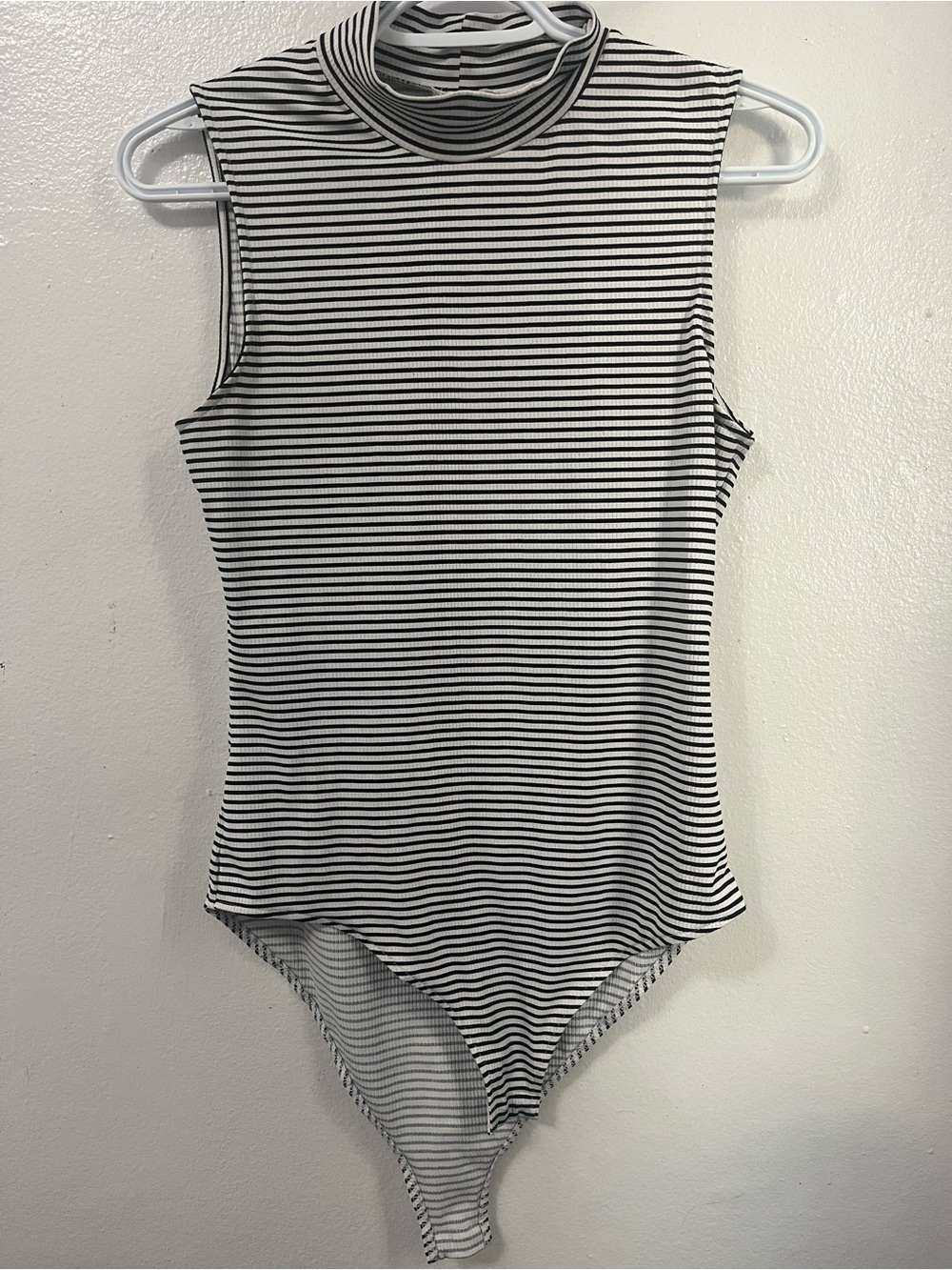 Striped Black & White Sleeveless Mock Neck Bodysuit